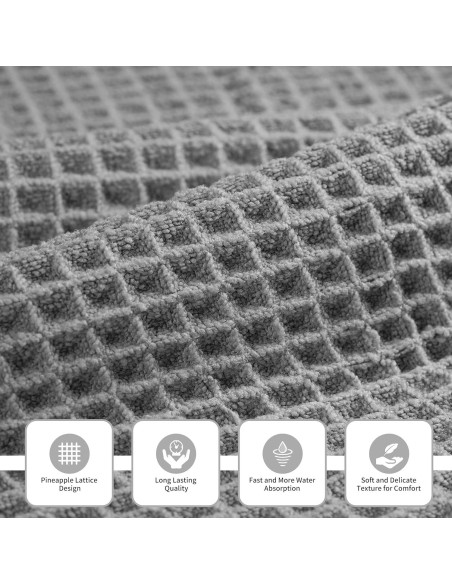 Conjunto de Toallas de Baño Microfibra Gris 3 Piezas Waffle