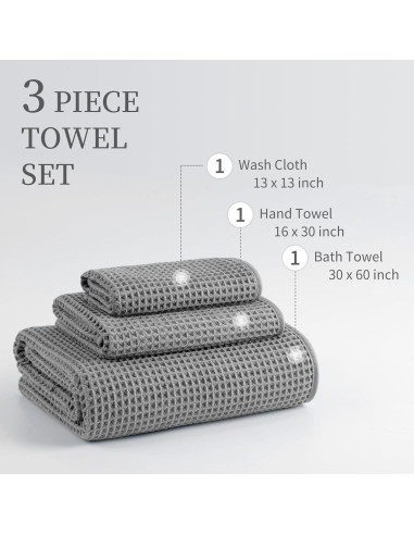 Conjunto de Toallas de Baño Microfibra Gris 3 Piezas Waffle