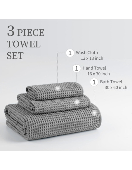 Conjunto de Toallas de Baño Microfibra Gris 3 Piezas Waffle