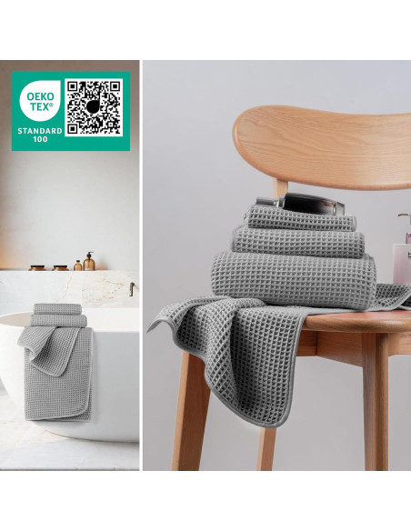 Conjunto de Toallas de Baño Microfibra Gris 3 Piezas Waffle