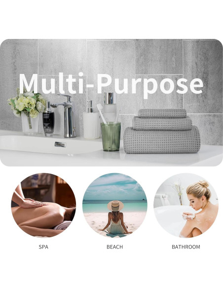 Conjunto de Toallas de Baño Microfibra Gris 3 Piezas Waffle