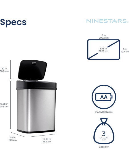 Basurero Automático Ninestars DZT-12-5 12L Inoxidable Negro