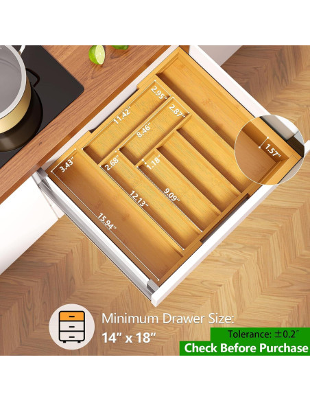 Organizador de Cajones Pipishell de Bambú Ajustable 49.8 cm