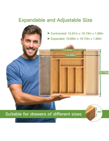Organizador de Cajones Pipishell de Bambú Ajustable 49.8 cm
