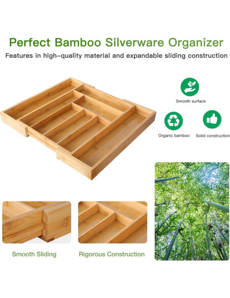 Organizador de Cajones Pipishell de Bambú Ajustable 49.8 cm