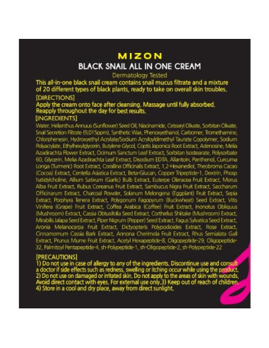 Crema Facial Hidratante MIZON Caracol Negro 75 ml