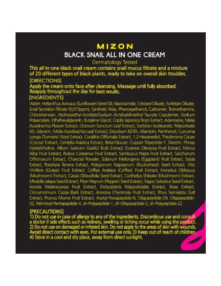 Crema Facial Hidratante MIZON Caracol Negro 75 ml
