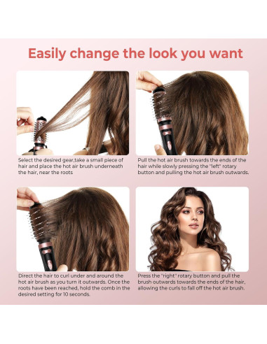 Cepillo Secador de Cabello OKWRAP 3 en 1 con 2 Cepillos 5 cm y 3.8 cm