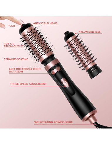 Cepillo Secador de Cabello OKWRAP 3 en 1 con 2 Cepillos 5 cm y 3.8 cm