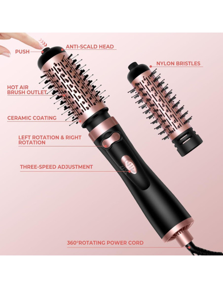 Cepillo Secador de Cabello OKWRAP 3 en 1 con 2 Cepillos 5 cm y 3.8 cm