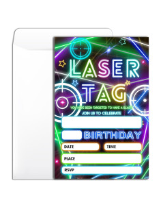 Invitación Fiesta Cumpleaños Laser Tag 20 Tarjetas con Sobres