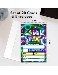 Invitación Fiesta Cumpleaños Laser Tag 20 Tarjetas con Sobres 2