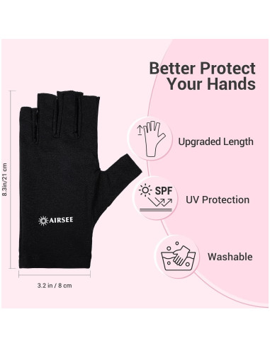 Guantes UV AIRSEE para Uñas - Protección UPF50+ - Negro