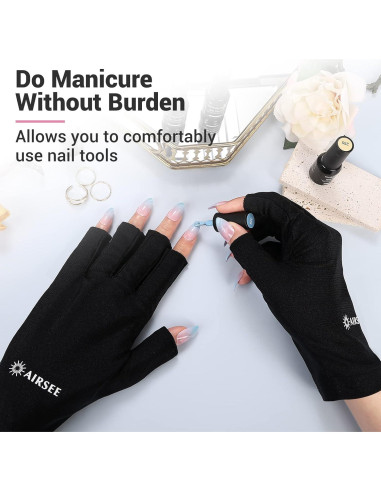 Guantes UV AIRSEE para Uñas - Protección UPF50+ - Negro