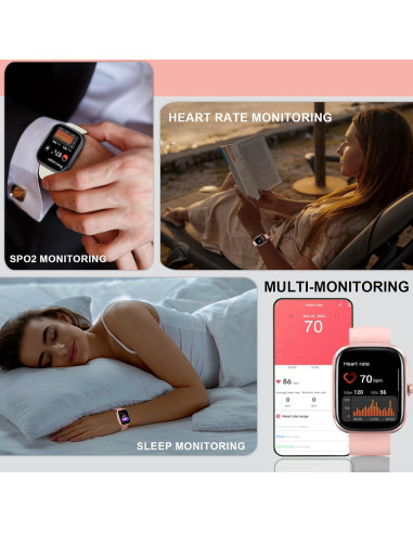 Reloj Inteligente Matast T60 Rosa Claro, 1.91" IP68, Fitness