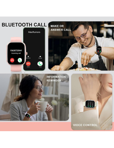 Reloj Inteligente Matast T60 Rosa Claro, 1.91" IP68, Fitness