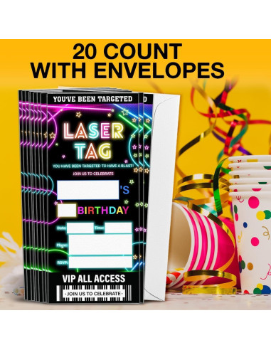 Invitaciones de Fiesta Laser Tag Qlnuk Set de 20 Tickets
