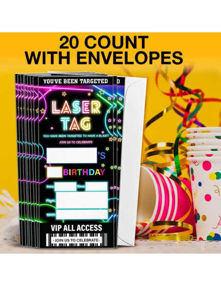 Invitaciones de Fiesta Laser Tag Qlnuk Set de 20 Tickets