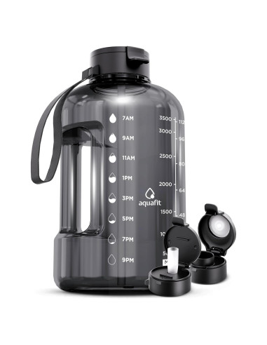 Botella de Agua AQUAFIT 3.78L con Marcador de Tiempo y 2 Tapas