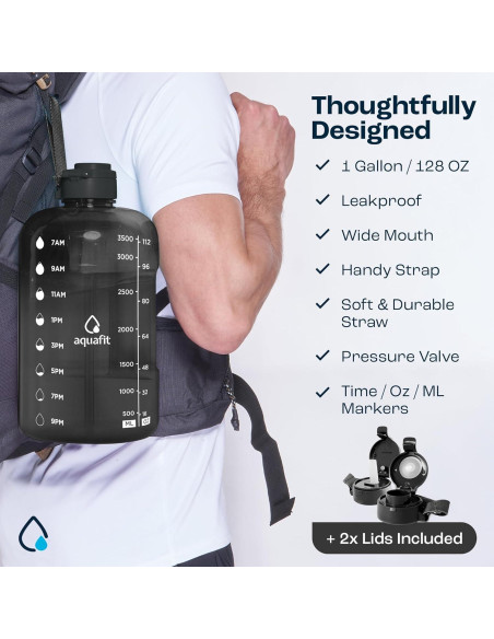 Botella de Agua AQUAFIT 3.78L con Marcador de Tiempo y 2 Tapas Botella de Agua AQUAFIT 3.78L con Marcador de Tiempo y 2 Tapas
