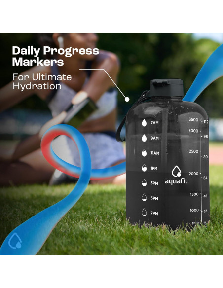 Botella de Agua AQUAFIT 3.78L con Marcador de Tiempo y 2 Tapas Botella de Agua AQUAFIT 3.78L con Marcador de Tiempo y 2 Tapas