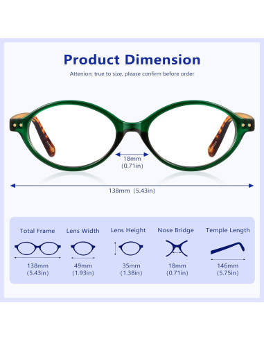 Gafas Ovaladas YDAOWKN Bloqueo Luz Azul Verde Cristal 49mm