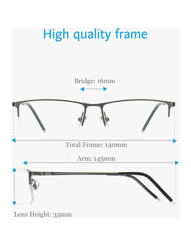 Gafas ANRRI para Hombres, Semi Sin Montura, Anti Luz Azul