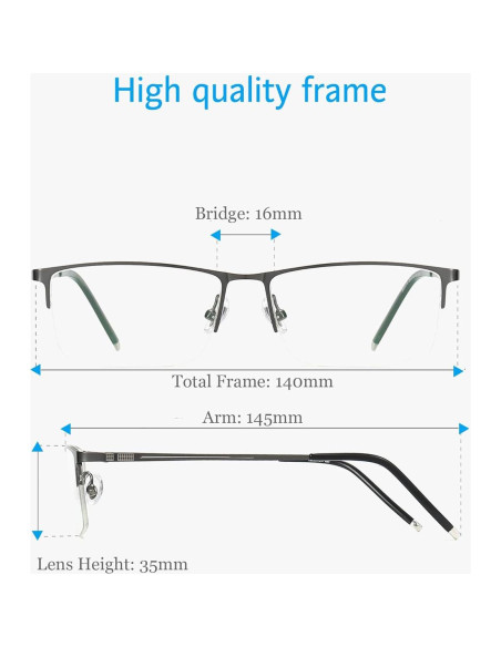 Gafas ANRRI para Hombres, Semi Sin Montura, Anti Luz Azul