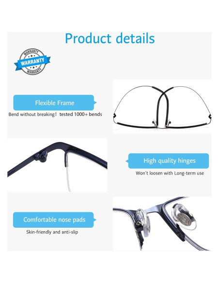 Gafas ANRRI para Hombres, Semi Sin Montura, Anti Luz Azul