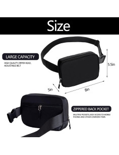 Bolso de Cinturón Fanny Pack Unisex Tlmody Negro 20x5x14cm 2