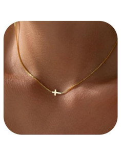 Collar de Cruz Dainty para Mujeres Rotnso Oro 14K Ajustable