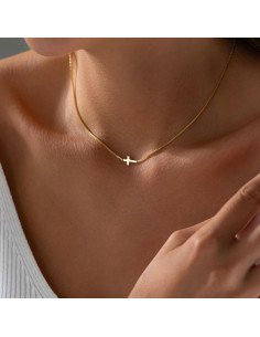 Collar de Cruz Dainty para Mujeres Rotnso Oro 14K Ajustable 2