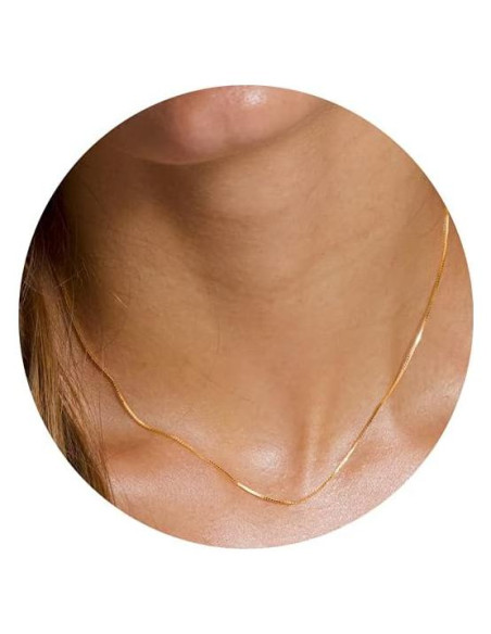 Collar Choker de Oro 18K Minimalista Cadena de Caja 40.64 cm