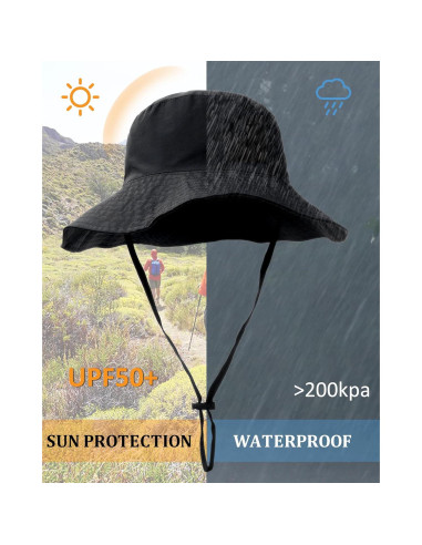 Sombrero de Cubo Plegable Impermeable UPF 50% Negro