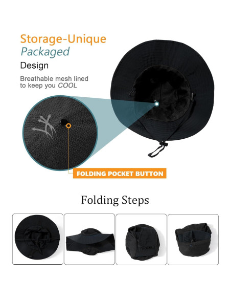Sombrero de Cubo Plegable Impermeable UPF 50% Negro
