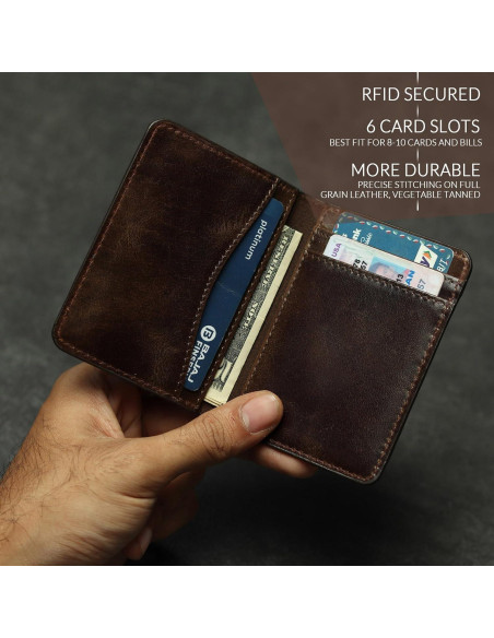 Billetera de cuero Foxhackle bifold delgada con bloqueo RFID