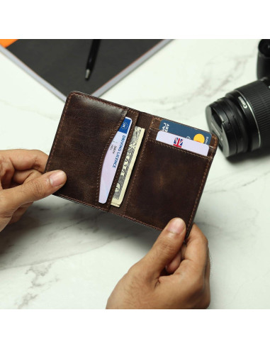 Billetera de cuero Foxhackle bifold delgada con bloqueo RFID