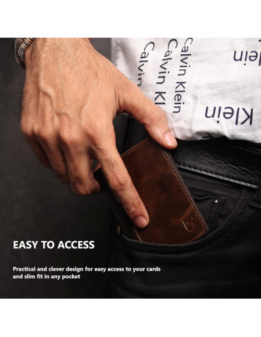 Billetera de cuero Foxhackle bifold delgada con bloqueo RFID