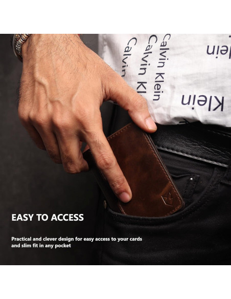 Billetera de cuero Foxhackle bifold delgada con bloqueo RFID