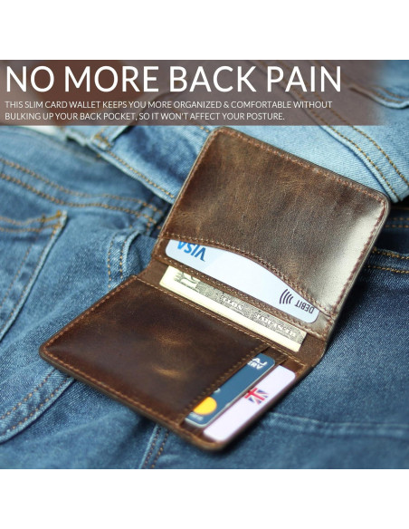 Billetera de cuero Foxhackle bifold delgada con bloqueo RFID