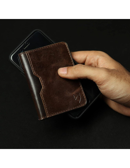 Billetera de cuero Foxhackle bifold delgada con bloqueo RFID