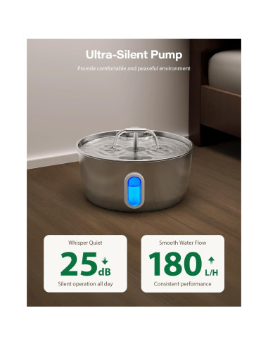 Fuente de Agua para Gatos Dianu Acero Inoxidable 3.2L Filtro