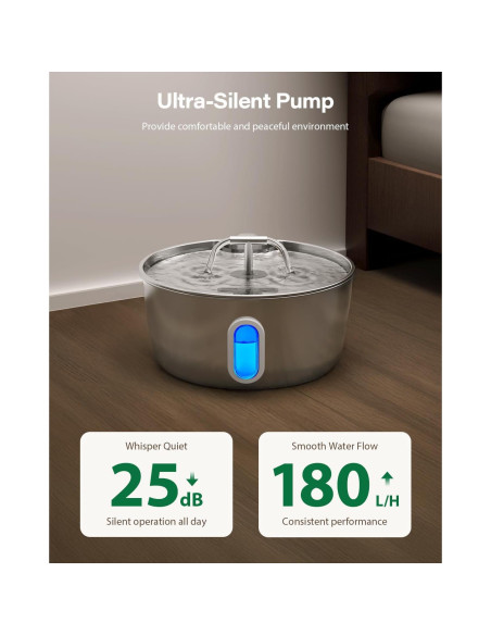 Fuente de Agua para Gatos Dianu Acero Inoxidable 3.2L Filtro