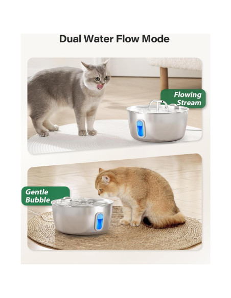 Fuente de Agua para Gatos Dianu Acero Inoxidable 3.2L Filtro