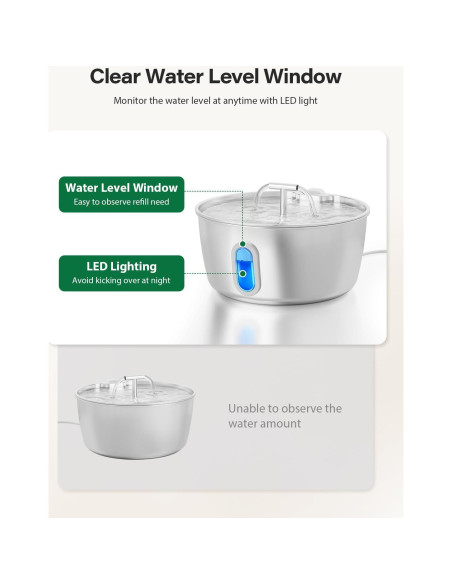 Fuente de Agua para Gatos Dianu Acero Inoxidable 3.2L Filtro