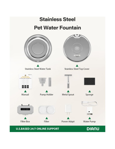 Fuente de Agua para Gatos Dianu Acero Inoxidable 3.2L Filtro
