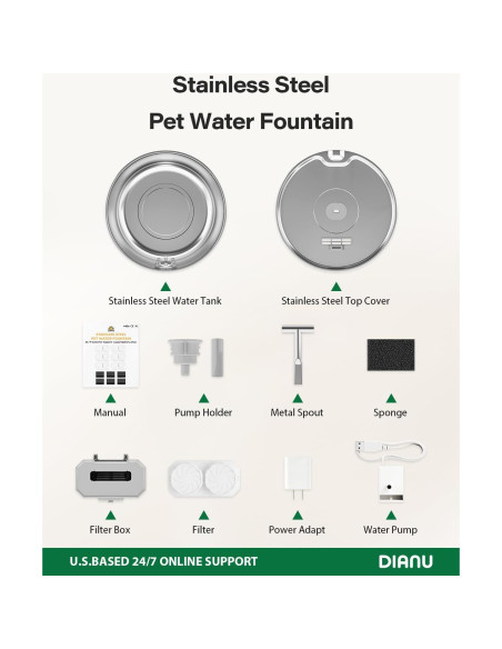 Fuente de Agua para Gatos Dianu Acero Inoxidable 3.2L Filtro