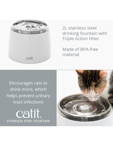Fuente de Agua para Gatos Catit Fresh & Clear Acero Inoxidable 1.89L