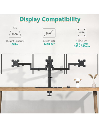 Soporte Triple para Monitor WALI M003S 13-27" Negro