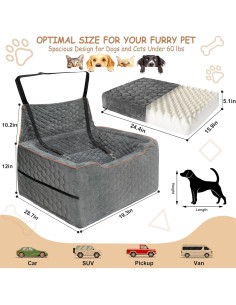 Asiento Elevador para Perros Vdamu - Cama de Coche Gris 27.2kg 2